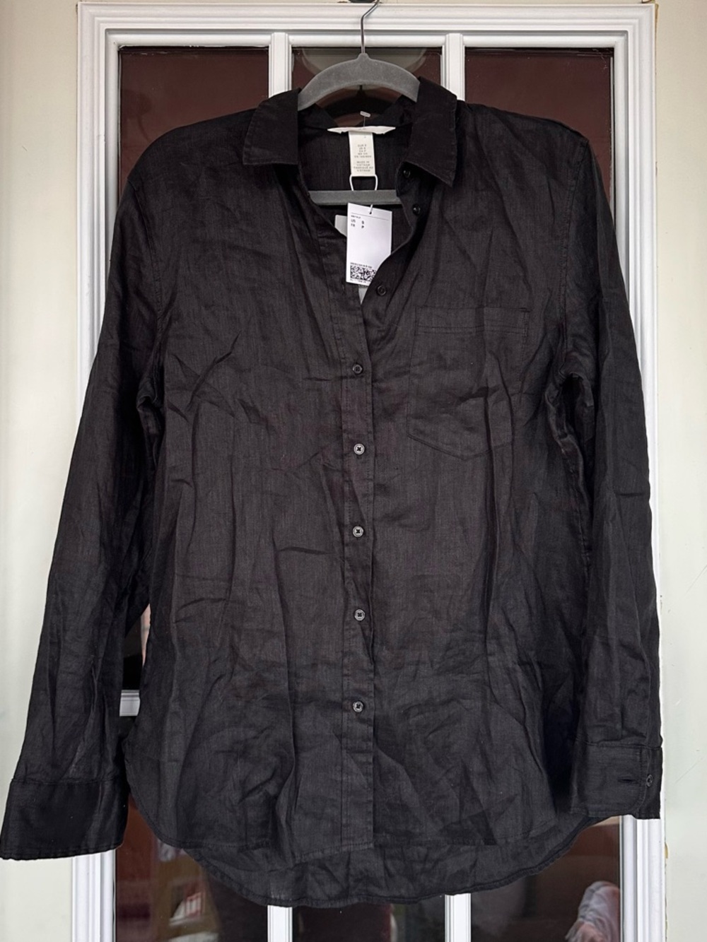H&M 100% Linen Black Button Down Shirt - Size S NWT